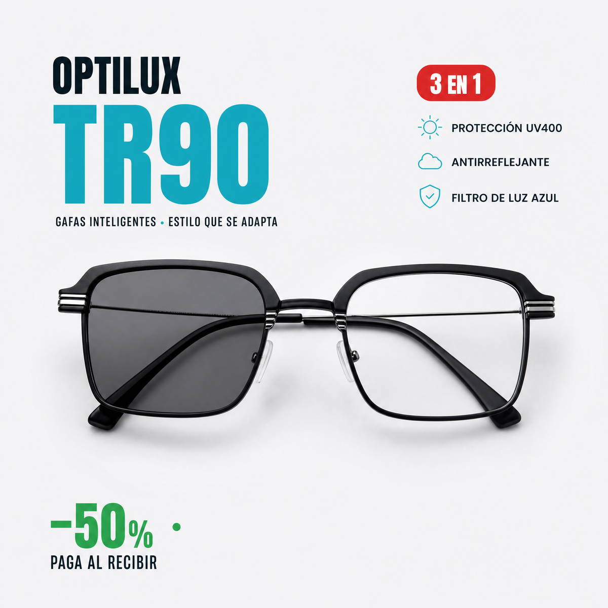 Gafas OPTILUX TR90 — Fotocromáticas 3 en 1 con Filtro de Luz Azul