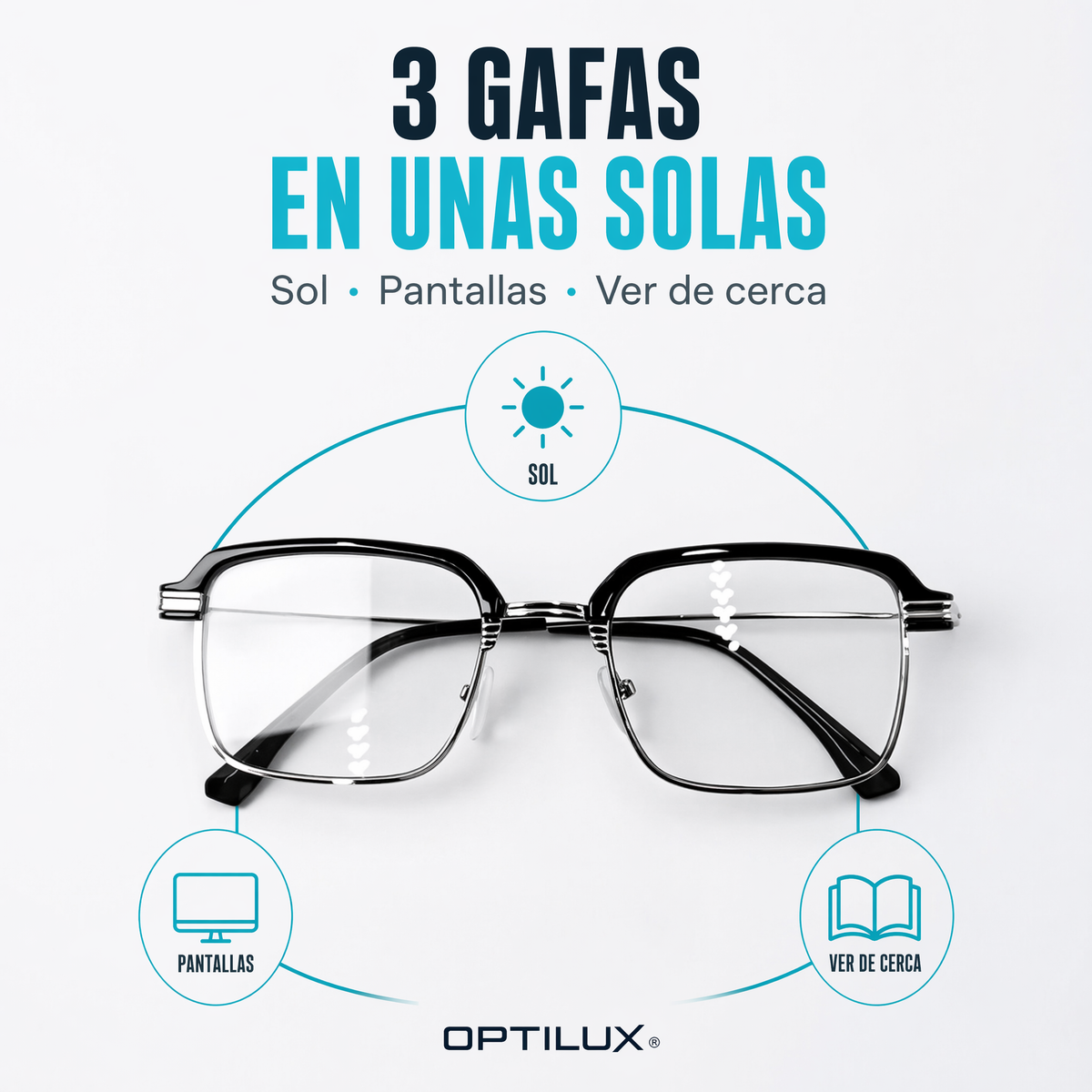 Gafas OPTILUX TR90 — Fotocromáticas 3 en 1 con Filtro de Luz Azul