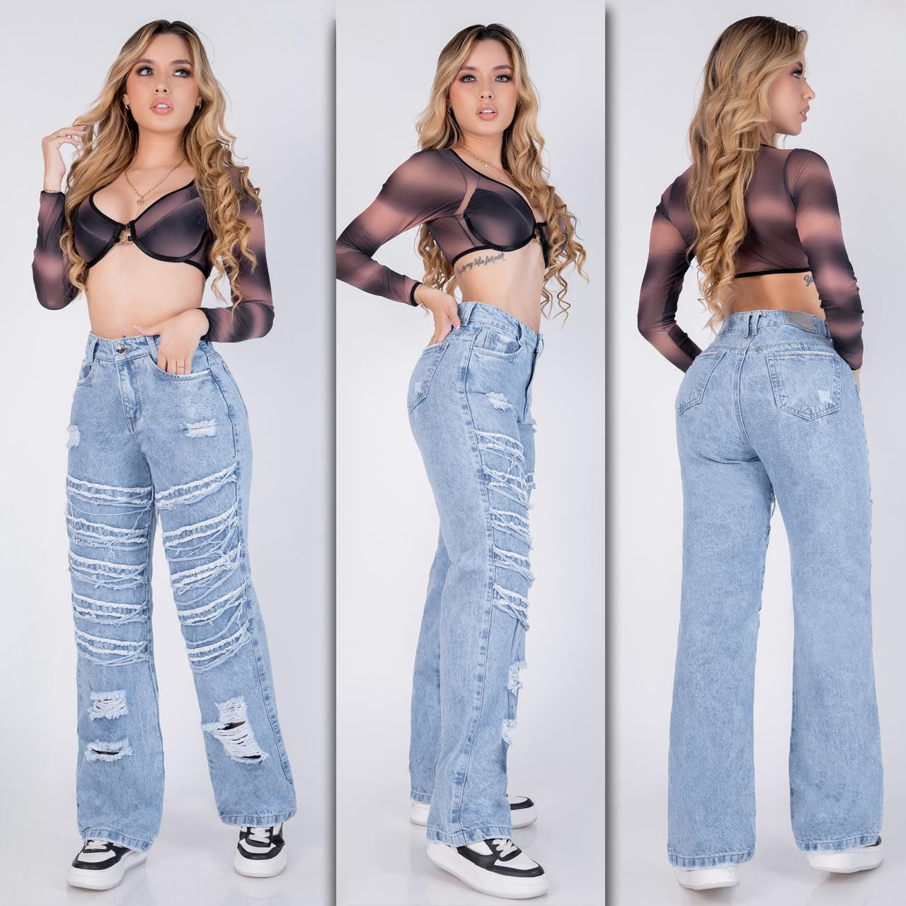 Jean Baggy Dama Tiro Alto Bota Recta Destroyed — BAGGY 90