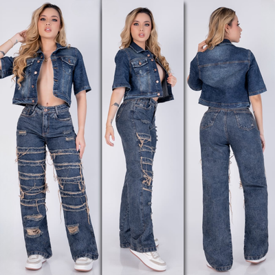 Jean Baggy Dama Tiro Alto Bota Recta Destroyed — BAGGY 90