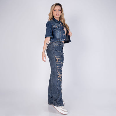 Jean Baggy Dama Tiro Alto Bota Recta Destroyed — BAGGY 90